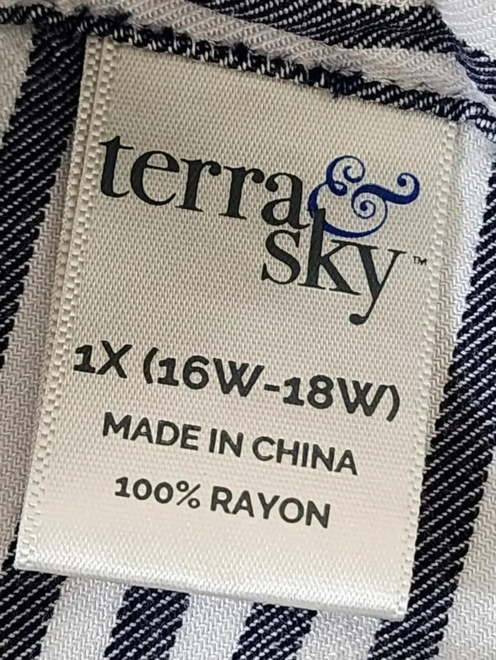 Terra & Sky 1X 16W 18W Striped Collared Long Sleeve Blouse - Picture 4 of 4